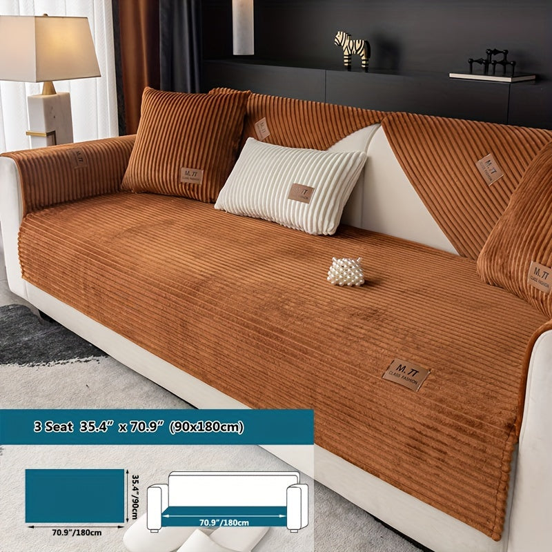 Плюшевый чехол на диван, толстый, теплый, зимний, противоскользящий, современный, дружелюбный к питомцам, для гостиной, спальни, офиса