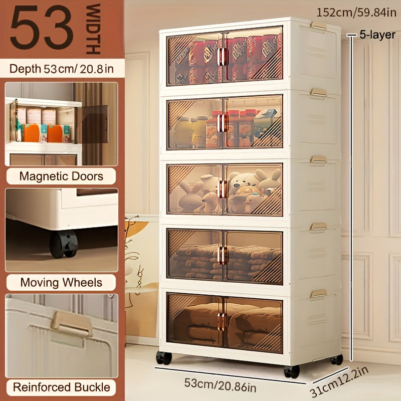 Складной пластиковый органайзер для хранения с дверцами и колесами для домашнего использования
