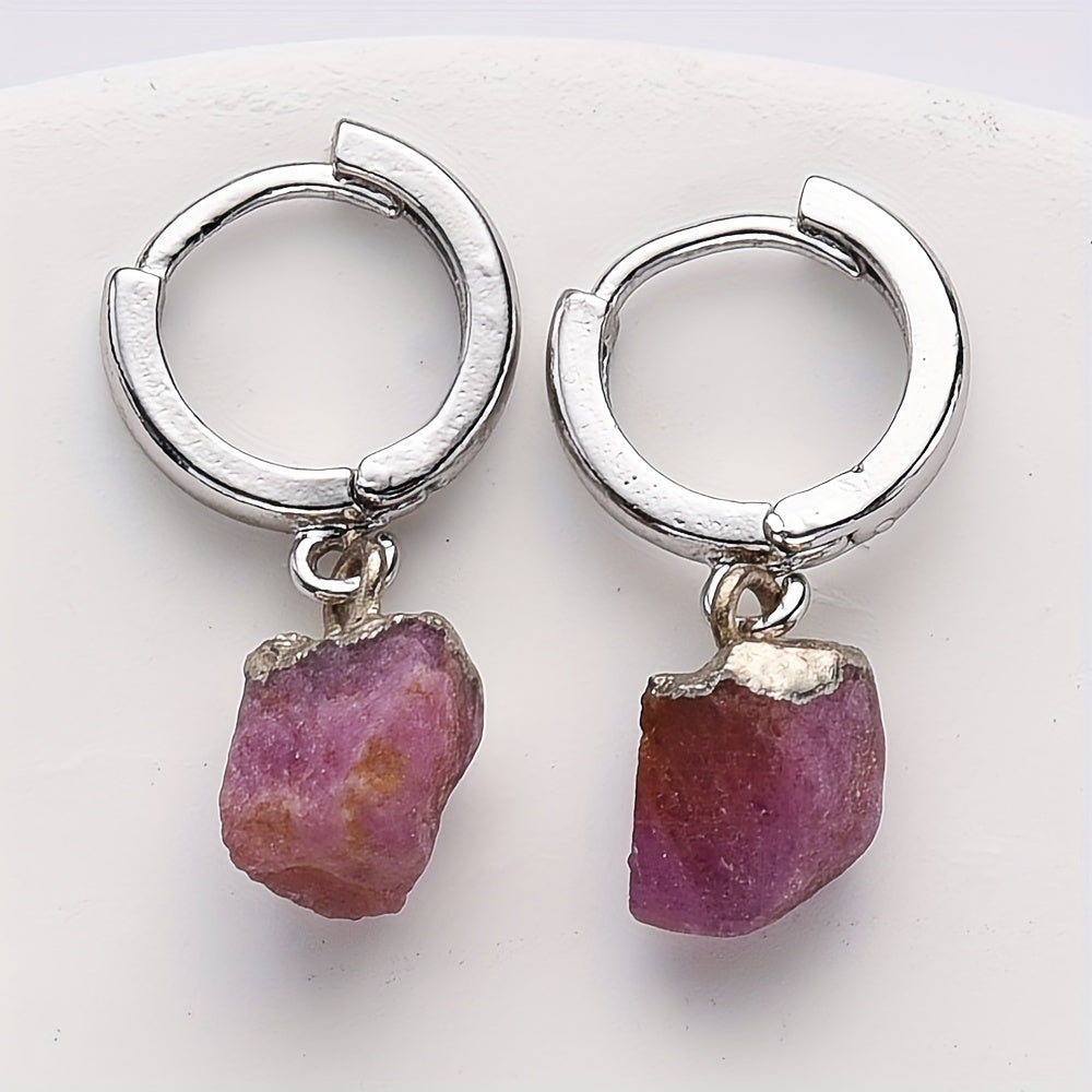 Pendientes de cobre con piedras de cristal natural para mujeres y niñas