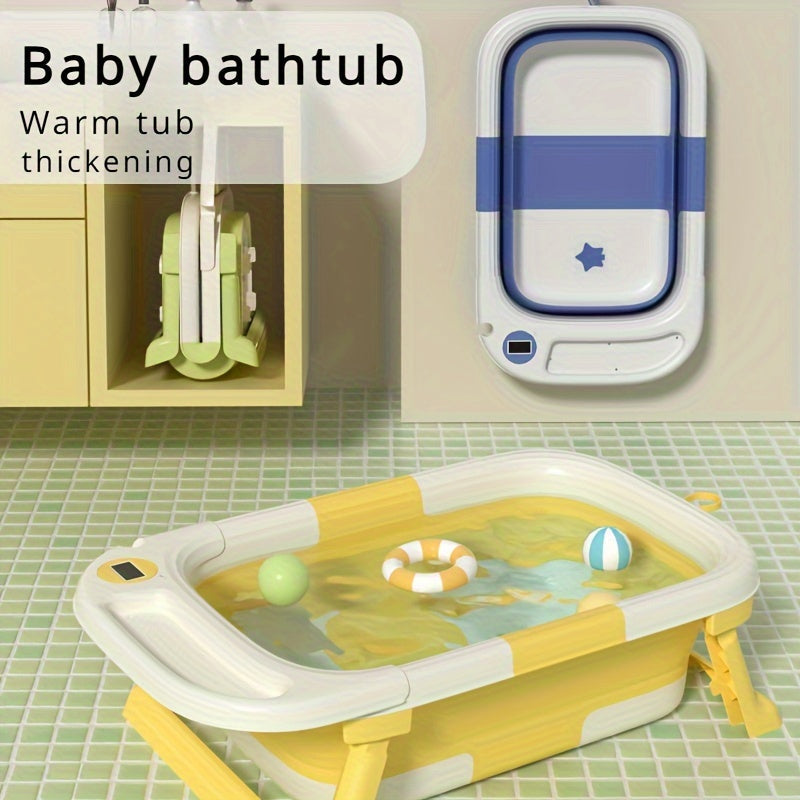 Baby Bathtub Foldable with Temperature Sensor for Children Up to 3 Years Easy-to-Clean Plastic