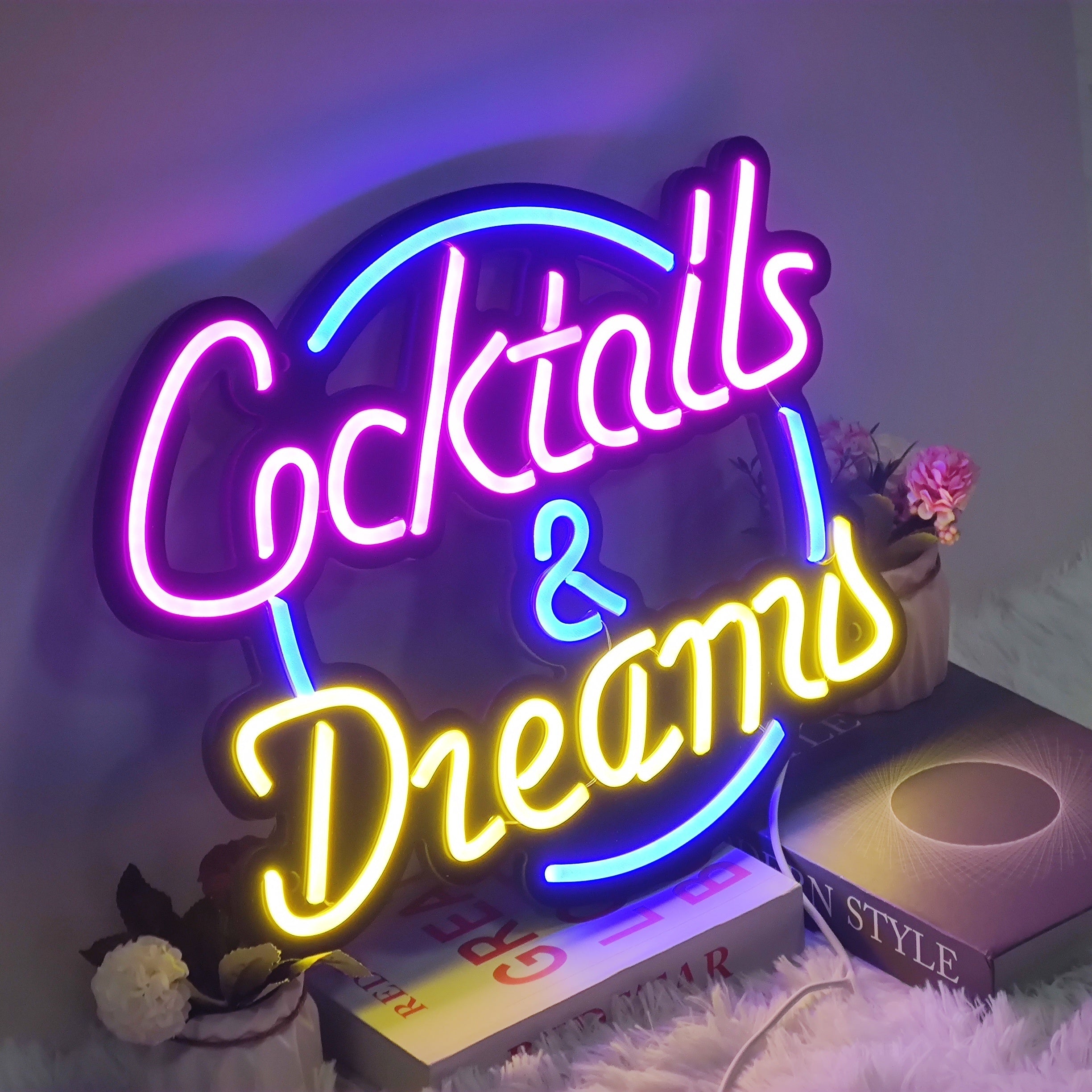 Neon Sign Cocktails and Dreams LED Wall Art Blue USB Powered for Bars Pubs Bedrooms