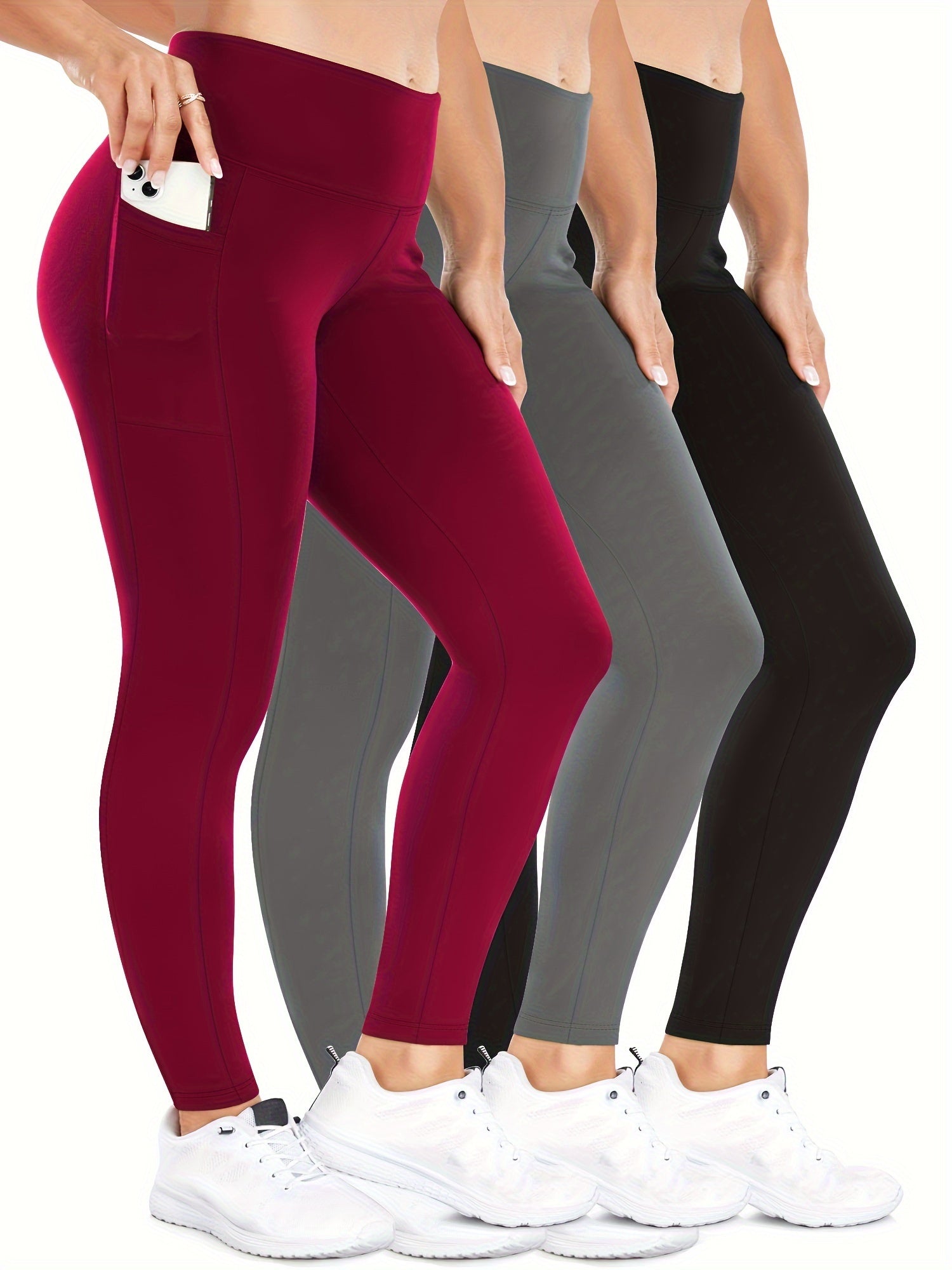 Plus Size Skinny Leggings Women High Waist Stretchy Workout Pants with Pockets