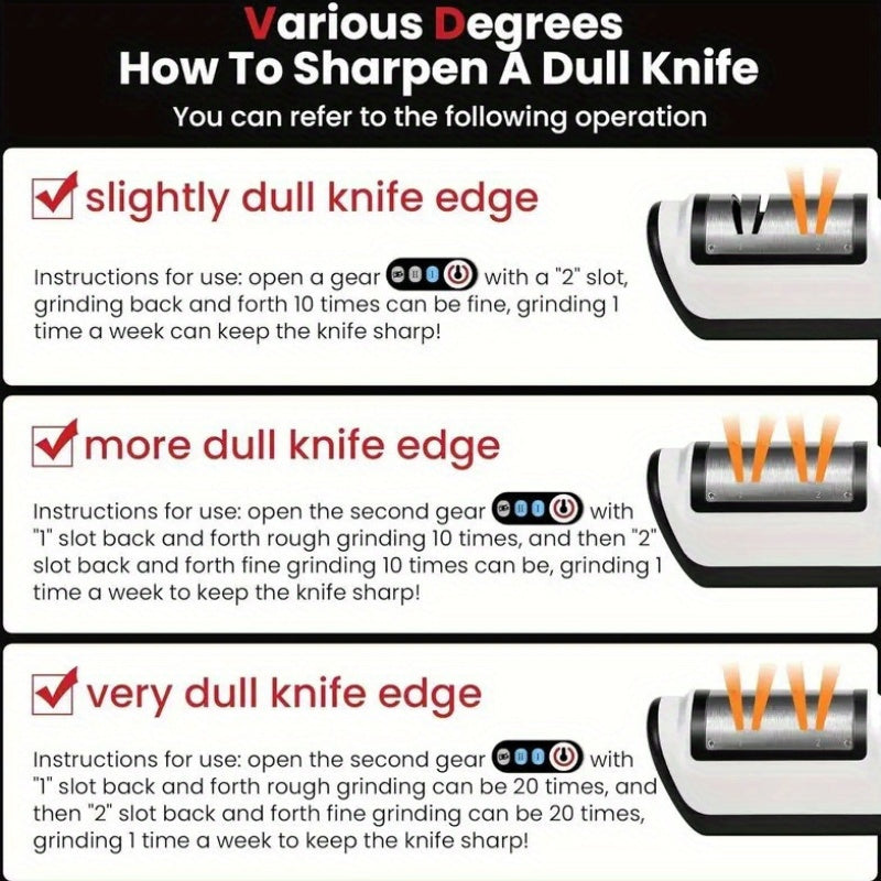 Electric knife sharpener 2-speed control USB rechargeable 1200mAh lithium battery for kitchen knives ceramic steel