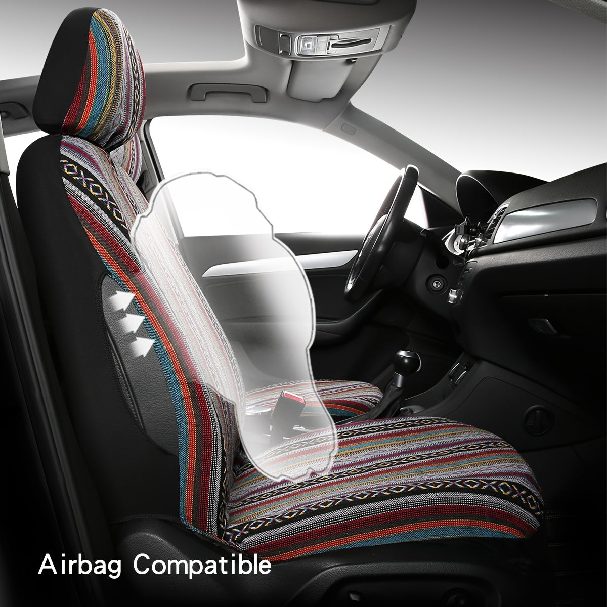 9pcs Car Seat Covers Polyester Vibrant Striped Geometric Universal Fit