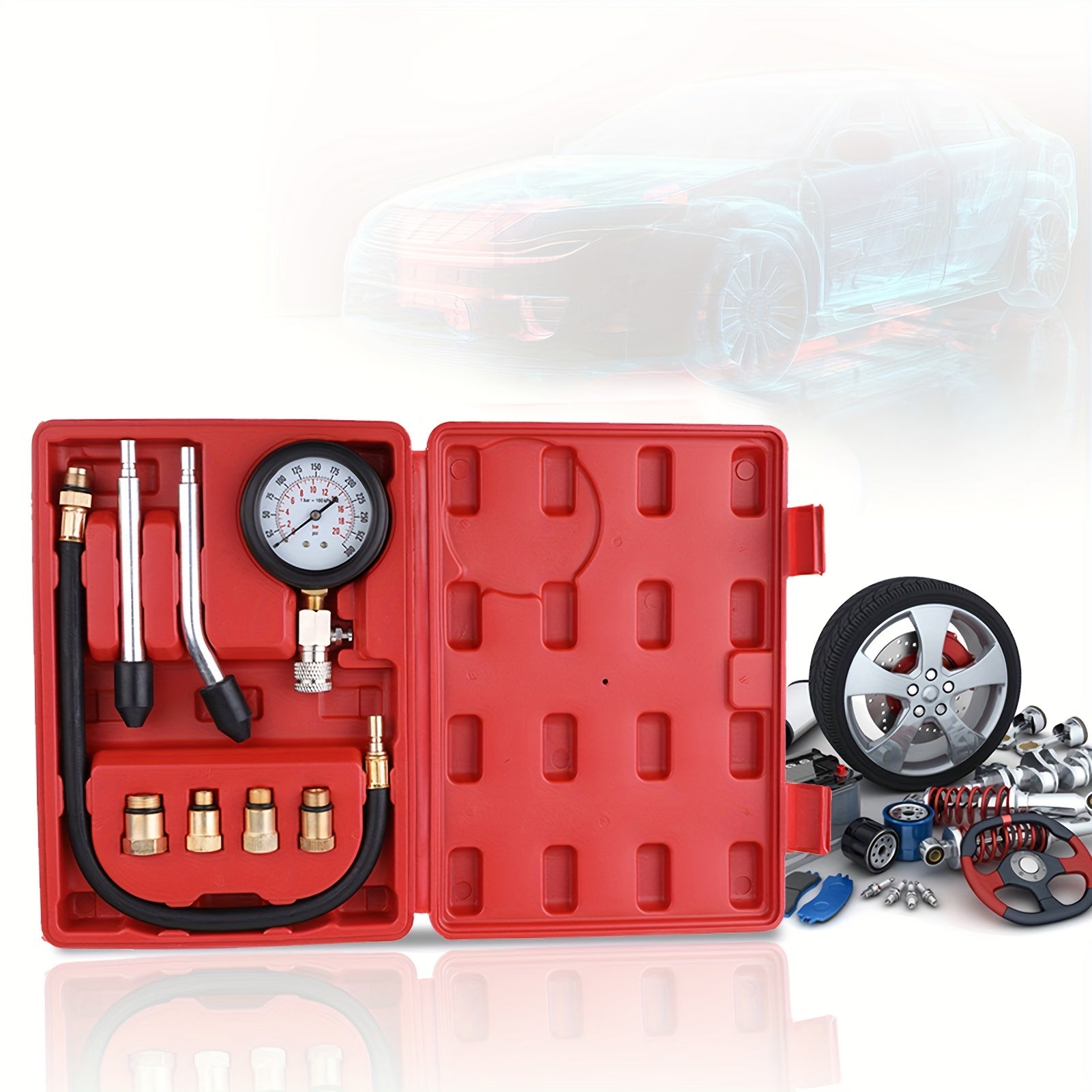 Aluminum Alloy Compression Tester Kit with Adapters and 0-300PSI Gauge for Automotive Diagnostics