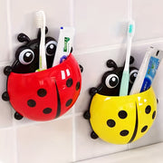 Porta cepillos de dientes de pared con forma de mariquita y ventosa para almacenamiento en el baño