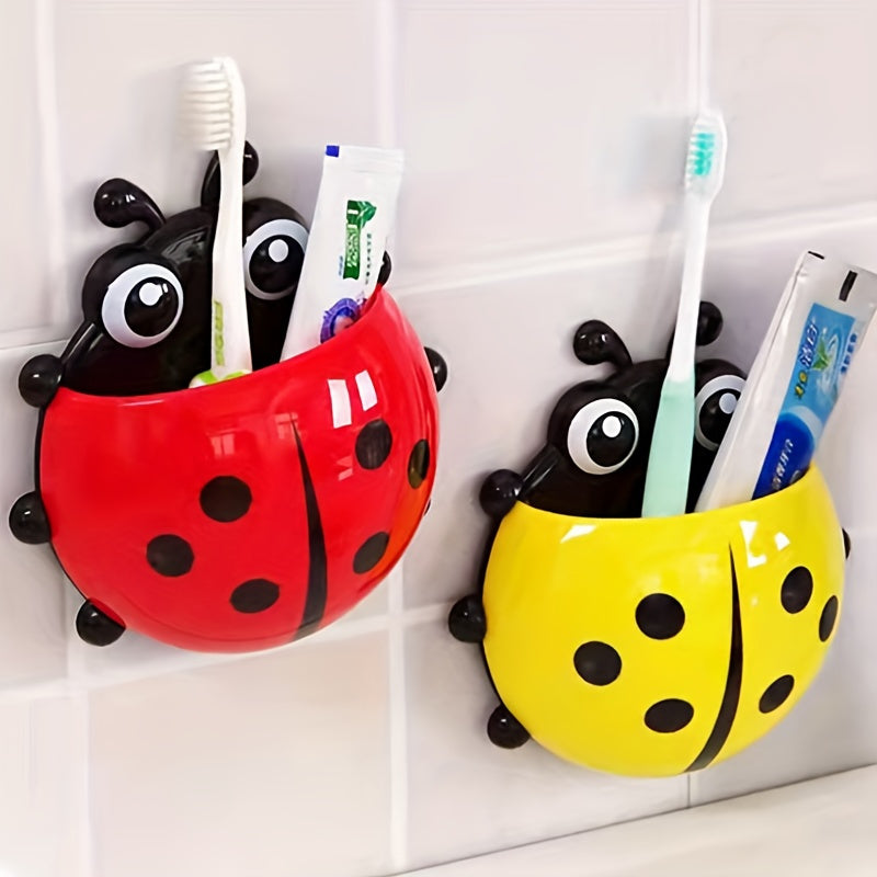 Porta cepillos de dientes de pared con forma de mariquita y ventosa para almacenamiento en el baño