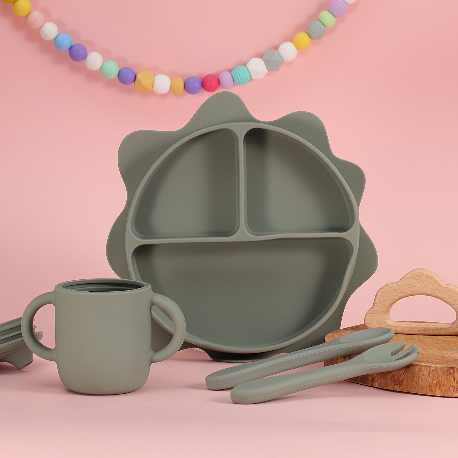 Baby Food Plate Silicone Divided Dinner Plate for Kids Vibrant Sun Cartoon Design