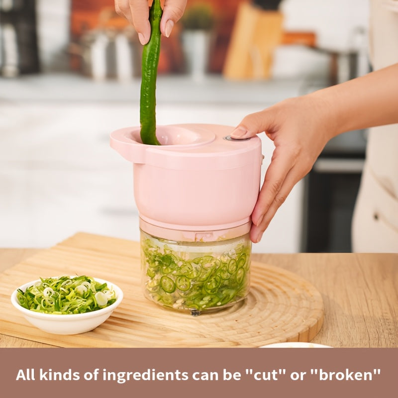 Pink Electric Meat Grinder and Vegetable Chopper Rechargeable USB Fast Grinding