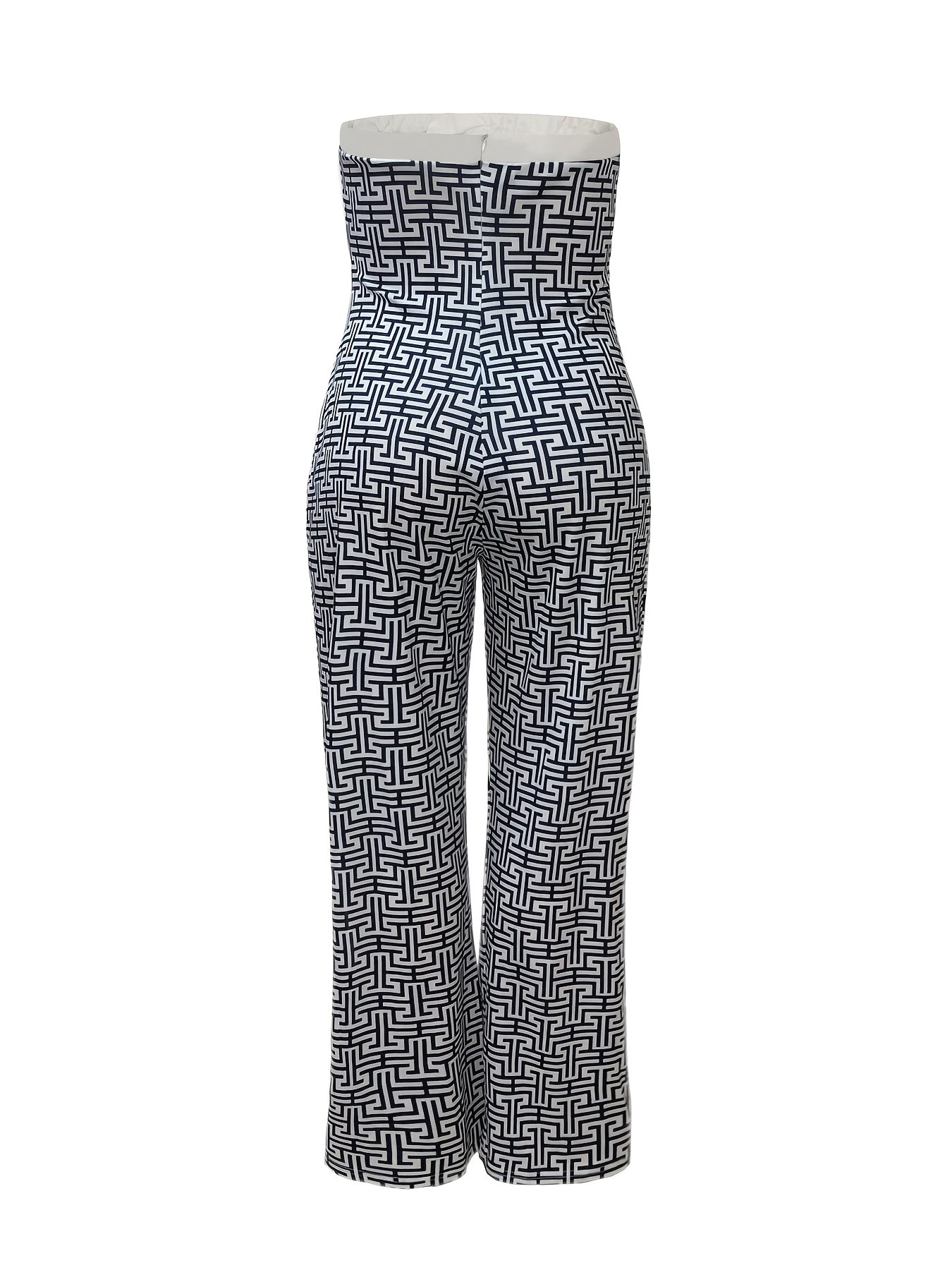 Women's Plus Size Geometric Print Wide Leg Jumpsuit Medium Stretch