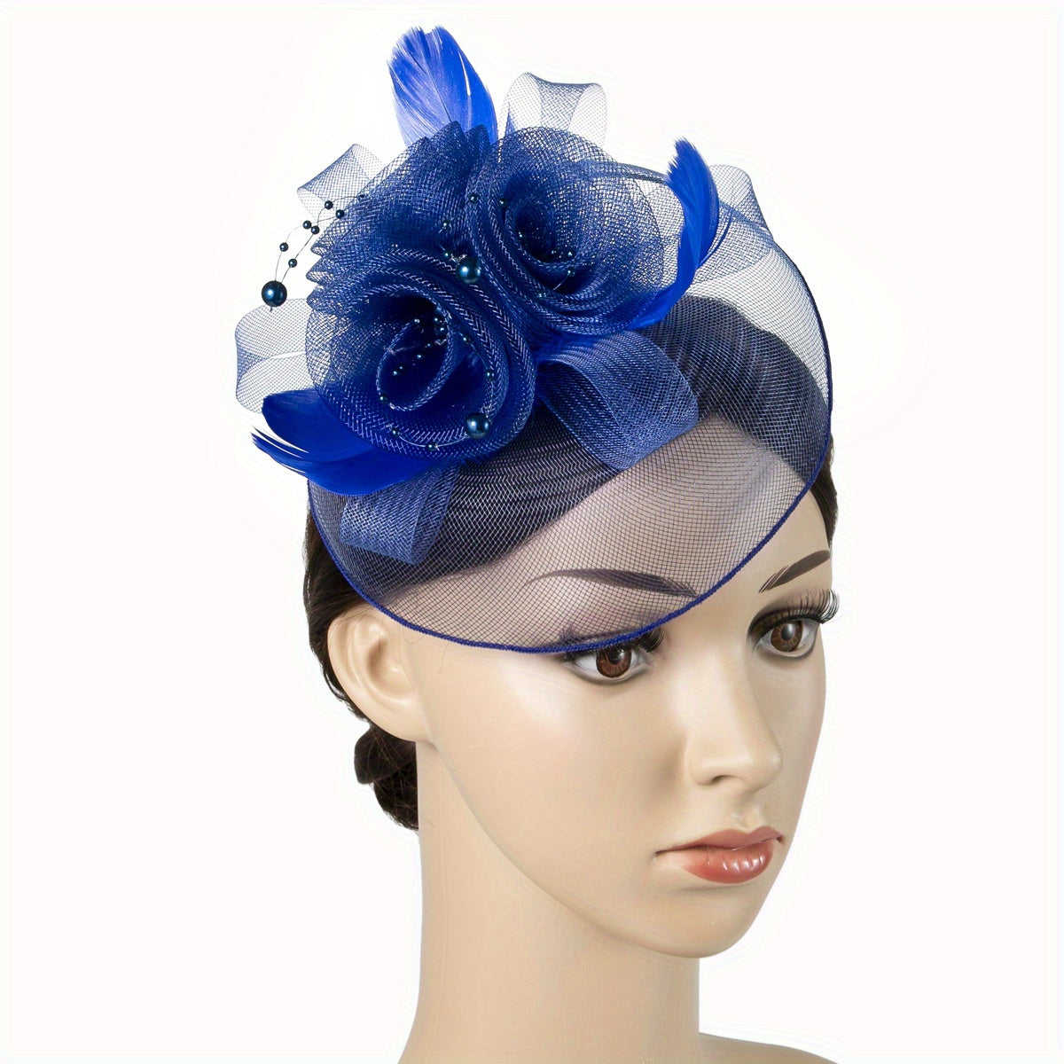 Women's Mesh Flower Faux Feather Fascinator for Tea Party Wedding Derby Hat