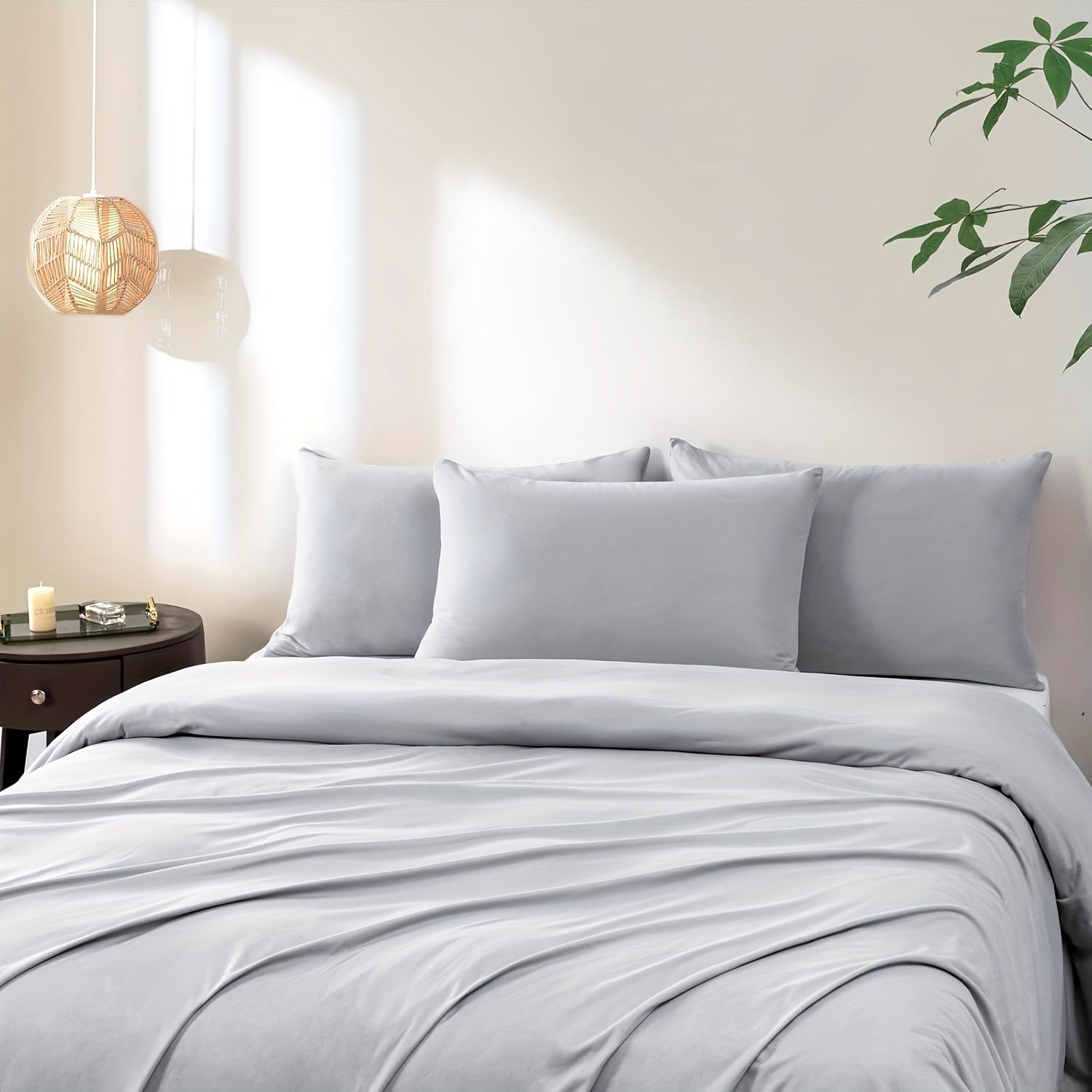 Waterproof Gray Pillowcase with Zipper Closure, Soft Breathable Polyester