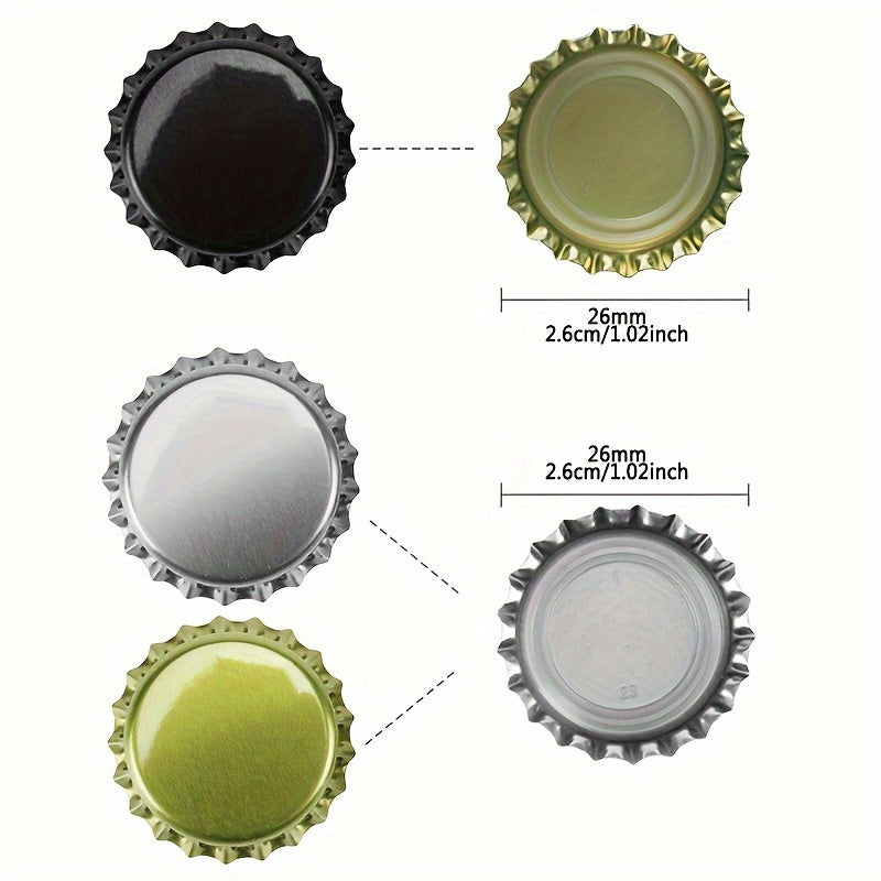 50 Golden, Silver, and Black Beer Bottle Caps for Home Brewing and Bar Tools