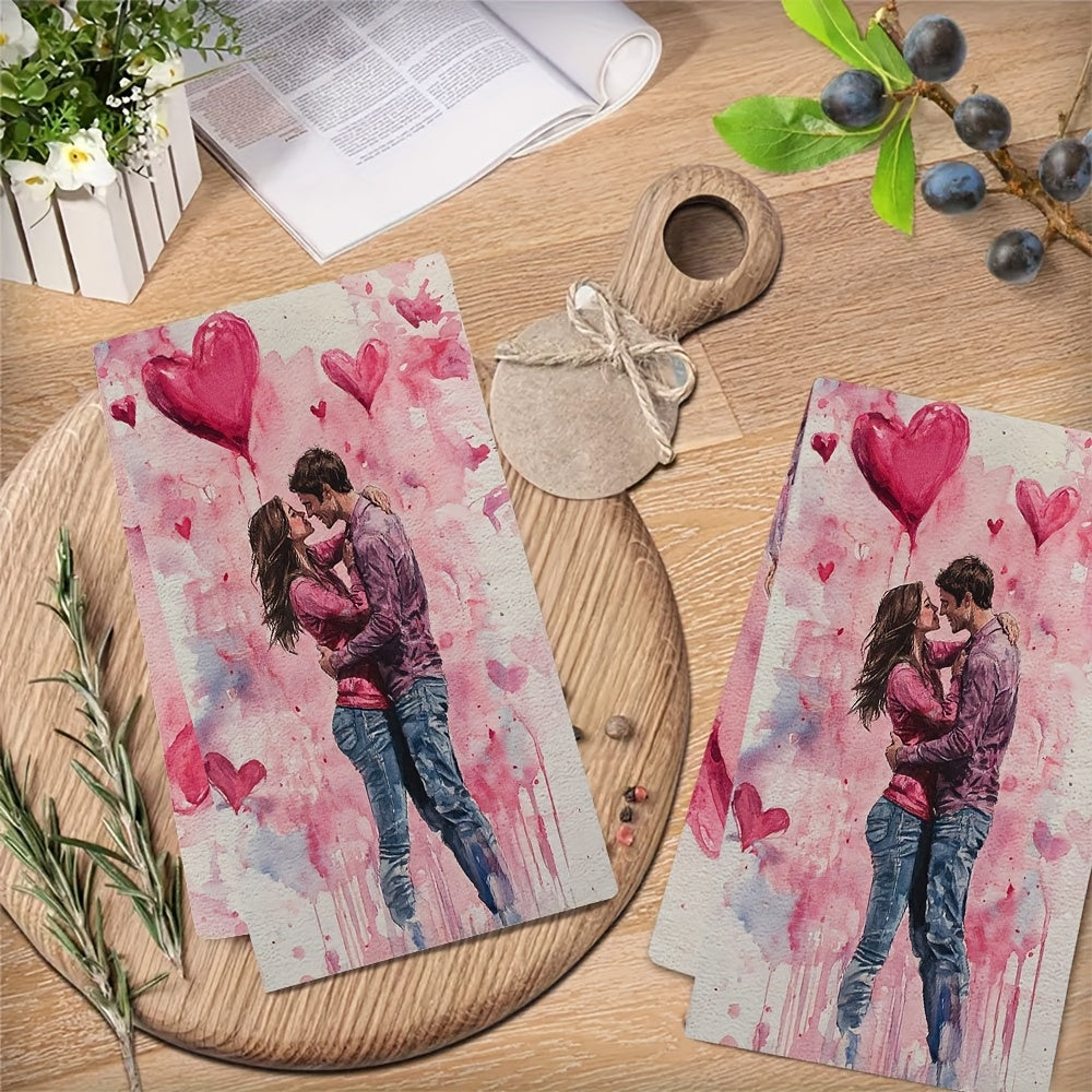 2 ta Sevgi uchun 14-fevral oshxona sochiqlari to'plami, Zamonaviy qirg'oq dizayni, Yuqori so'riluvchi polyester mato, To'plamda 16x24 dyuym o'lchamdagi, Bayram bezaklari uchun zamonaviy qo'l sochiqlari - SKU 2KYSYS1217571, Idish sochiqlari kiritilgan