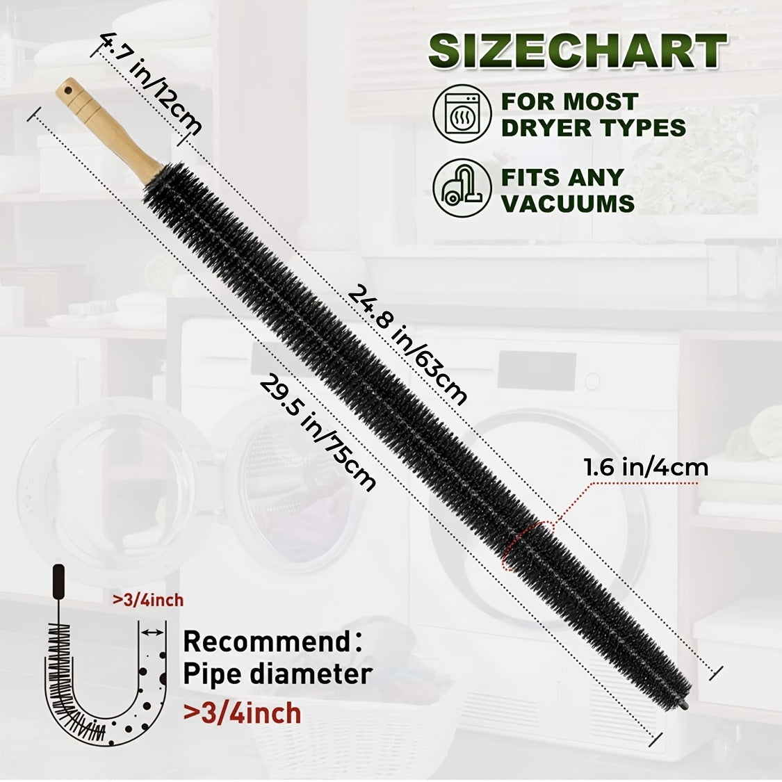 Uzun cho'tka bilan moslashuvchan quritgich ventilini tozalash uchun to'plam