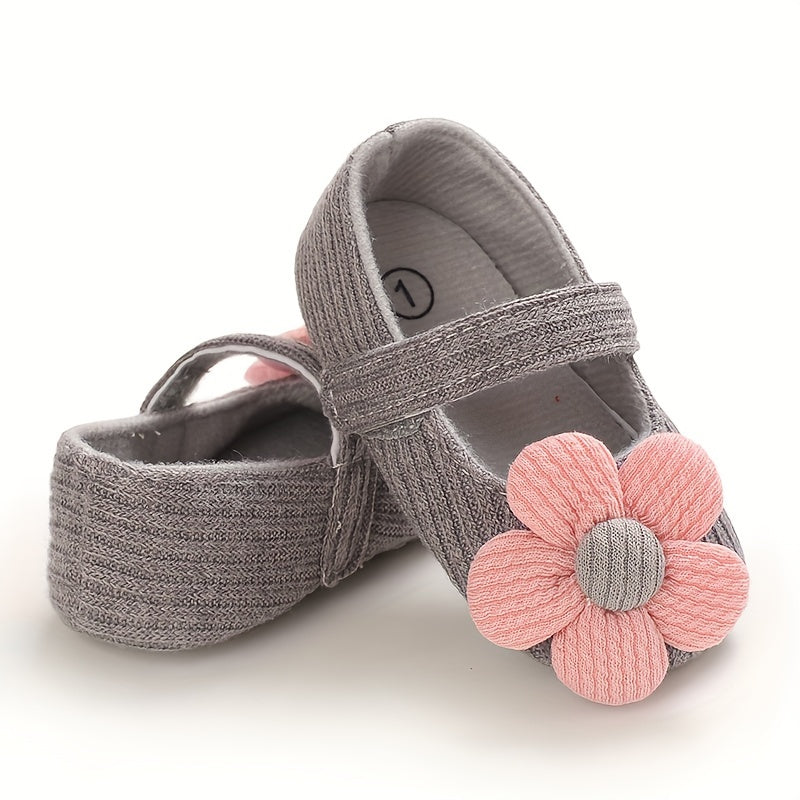 Infant Baby Girls Shoes Lightweight Soft Fabric Flower Decor All-Season Walking Shoes