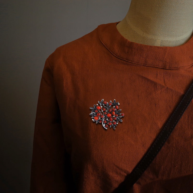 Vintage Berry Branch Brooch Rhinestone Lapel Pin for Suits and Sweaters