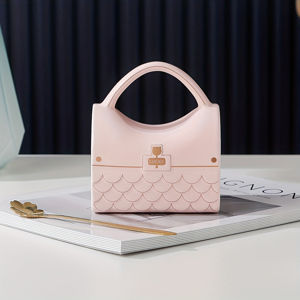 Ceramic Handbag-Shaped Coffee Mug with Spoon for Home and Office Use