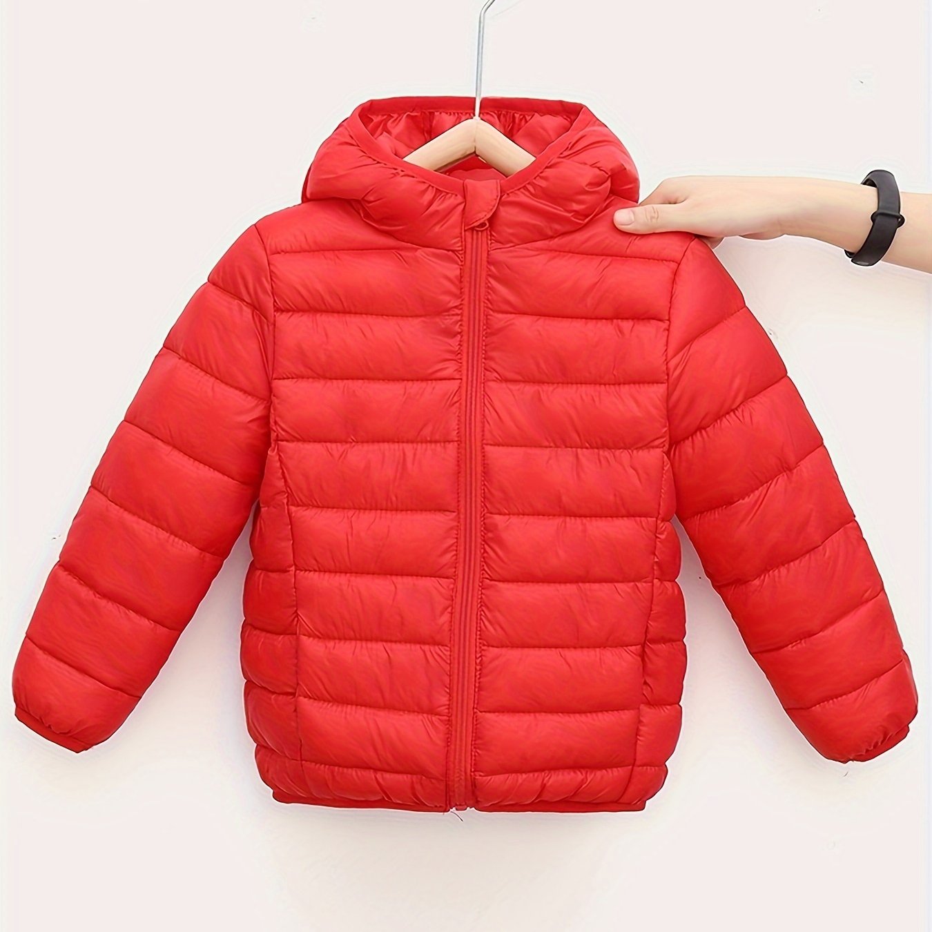 Unisex Solid Color Hooded Jacket for Kids Lightweight Polyester Fall Winter Running