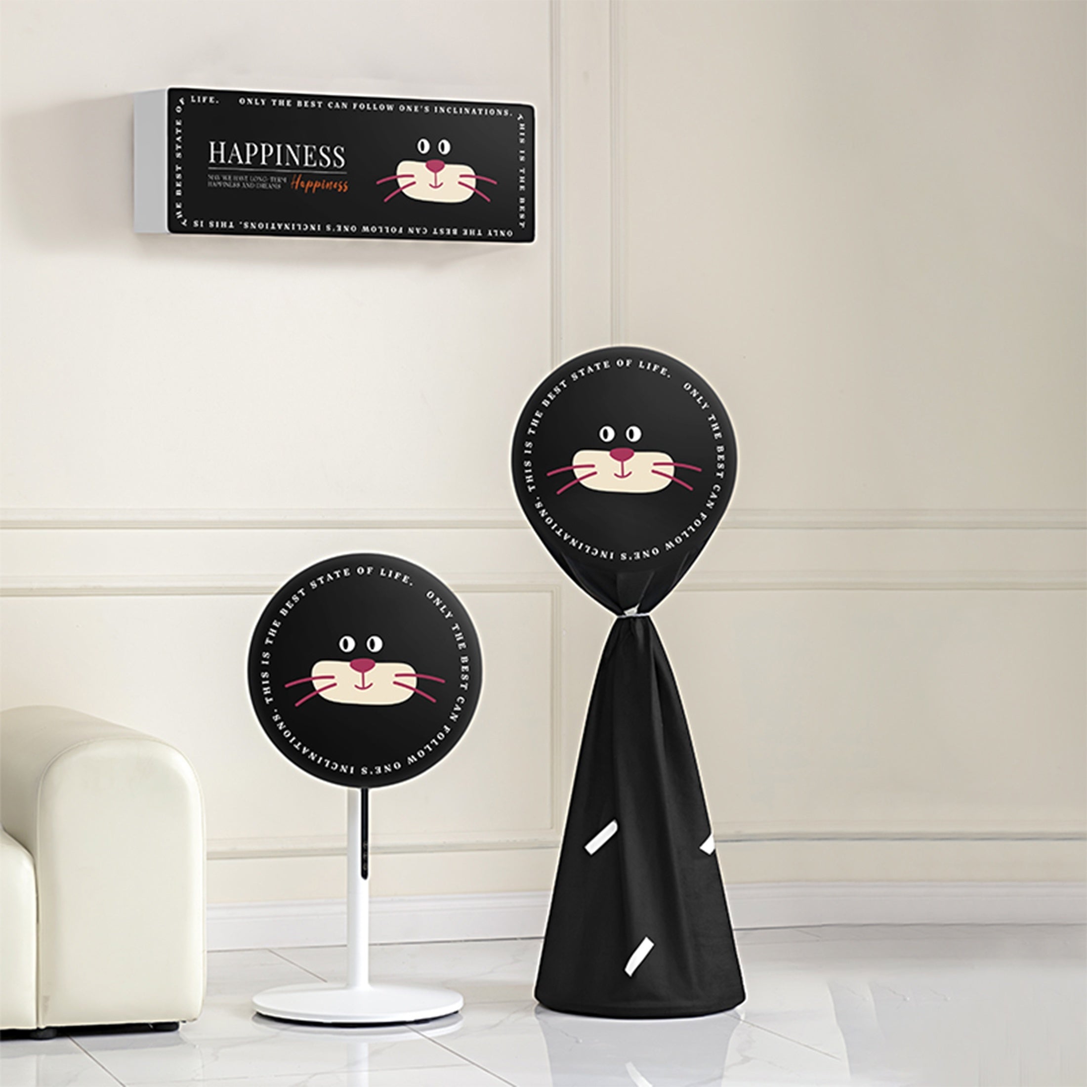 Vintage Style Air Conditioner Fan Dust Cover Black White Foldable Fabric Protector