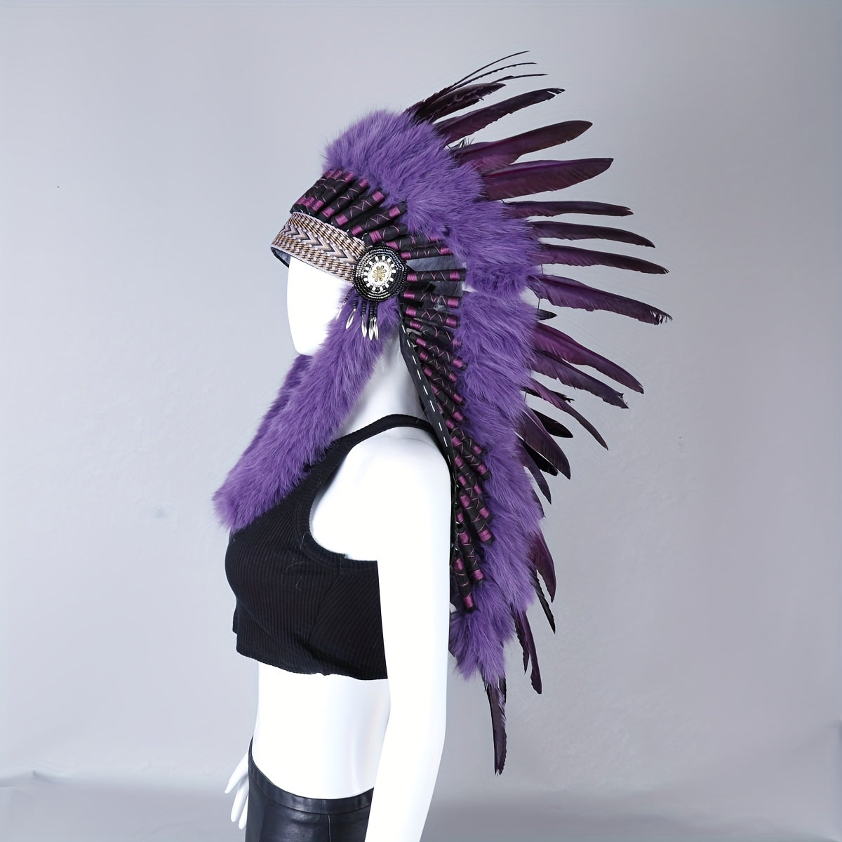 Halloween maskarad sahna chiqishlari va fotosuratlar uchun faux feather sochbog'li taqinchoq