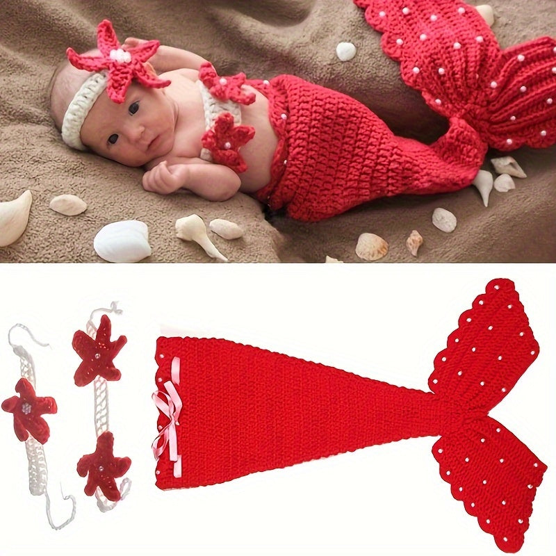 Baby Crochet Mermaid Tail Set for Newborns 0-3 Years Photography Prop Costume with Sleep Bag and Outfit