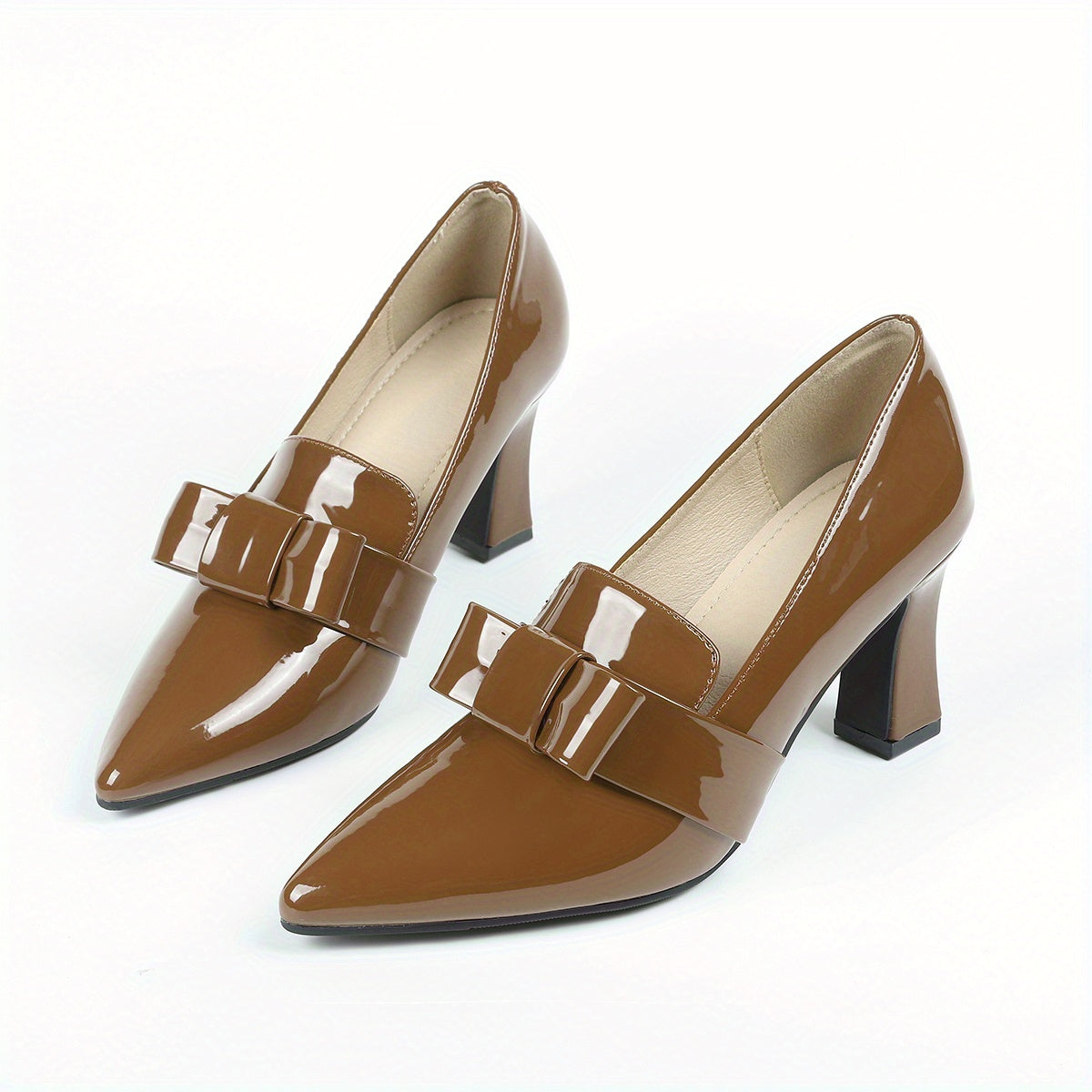 Women's Solid Color Pumps with Bowknot, Block Heel, Water-Resistant