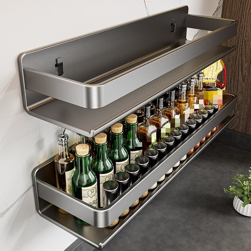 Wall-Mounted Stainless Steel Spice Rack with Containers, No Nails, Holds 15kg
