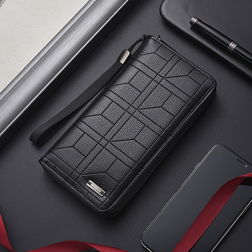 Мужской черный кошелек из искусственной кожи с большой вместимостью, держатель для нескольких карт и дизайном с буквами