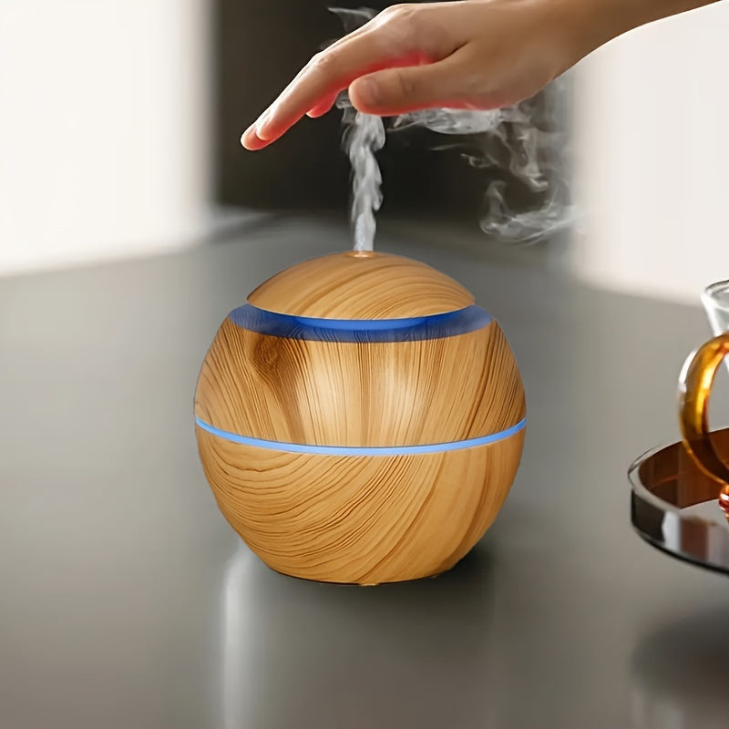 Wood Grain LED Humidifier with Essential Oil Diffuser Night Light USB Cold Mist for Office Home Bedroom