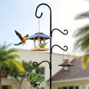 Rustic Iron Garden Hook with Three Hanging Arms and Five-Prong Base for Bird Feeders and Flower Baskets