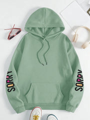 Women's Cozy Polyester Hoodie with Slogan Print, Long Sleeve, Pocket