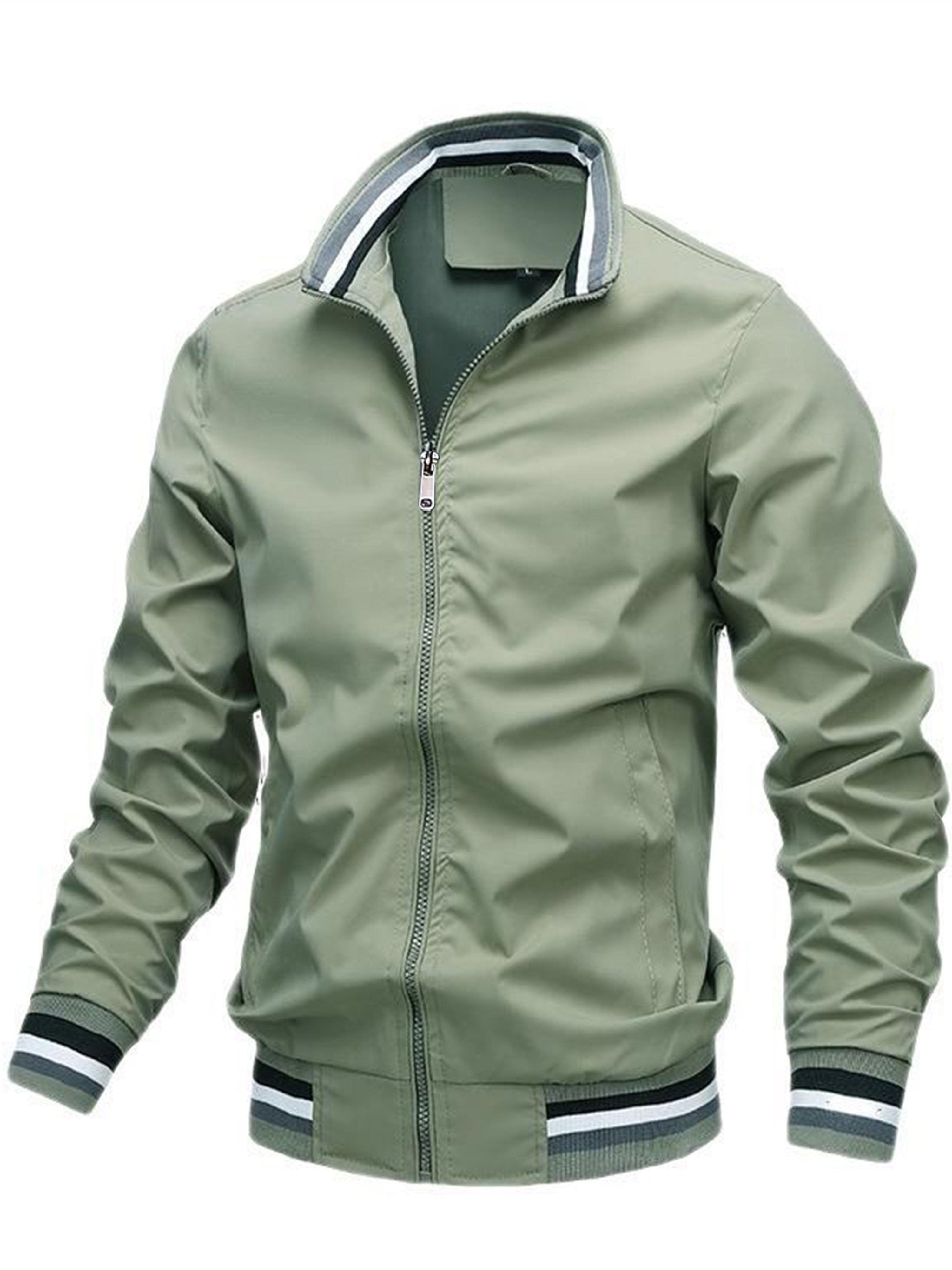 Men's Casual Polyester Stand Collar Jacket for Spring and Fall