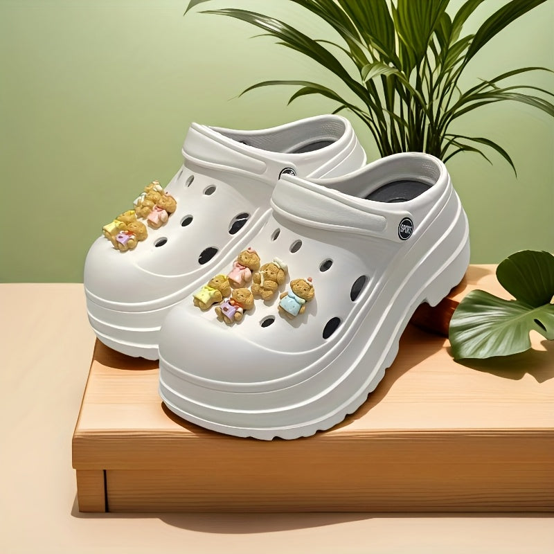 Women's Summer EVA Hole Shoes Thick Sole Teddy Dog Design Garden and Beach Shoes