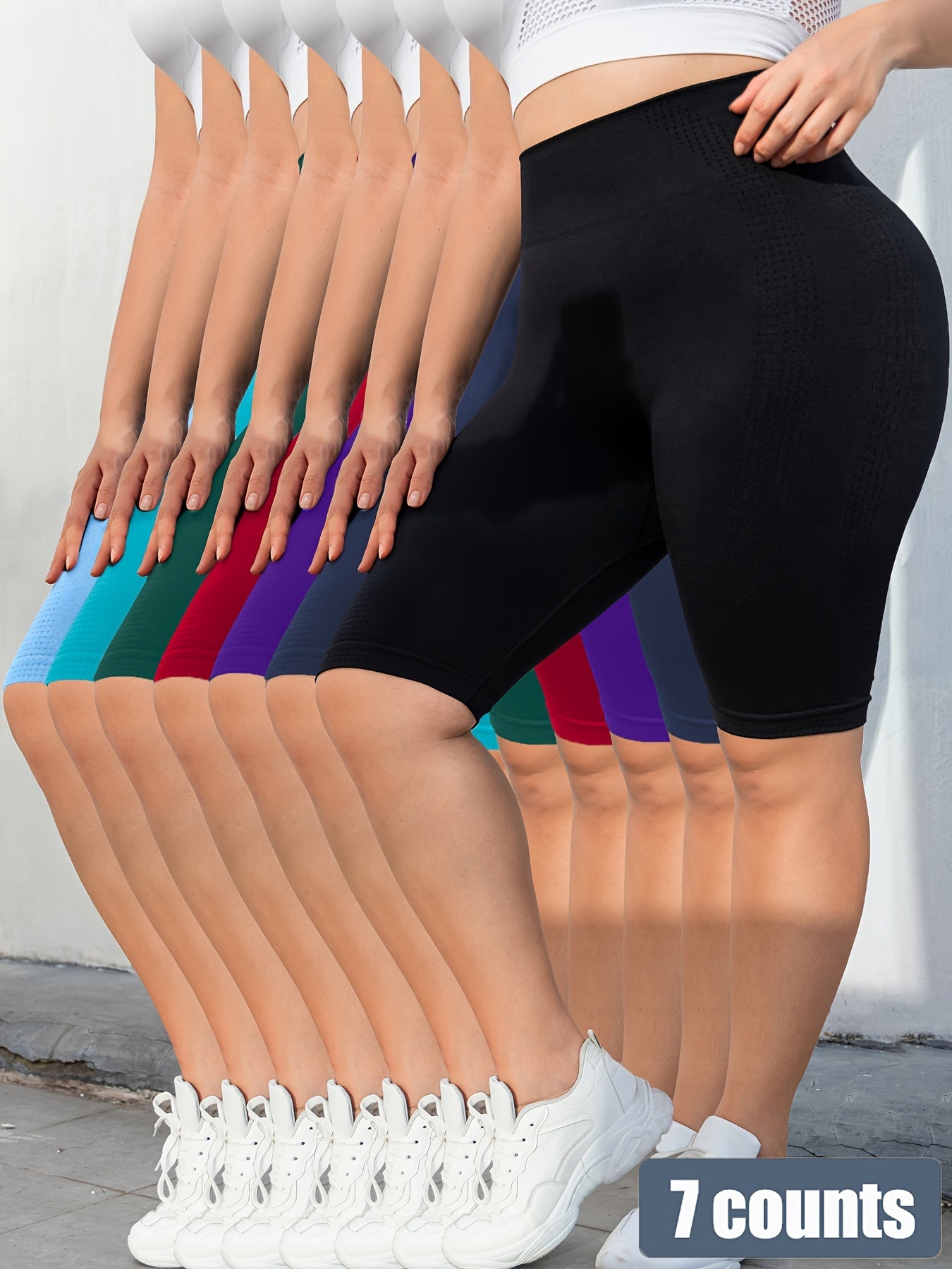 Ayollar uchun yuqori belli yoga shortlari to'plami, to'rt yo'nalishda cho'ziladigan va tez quriydigan