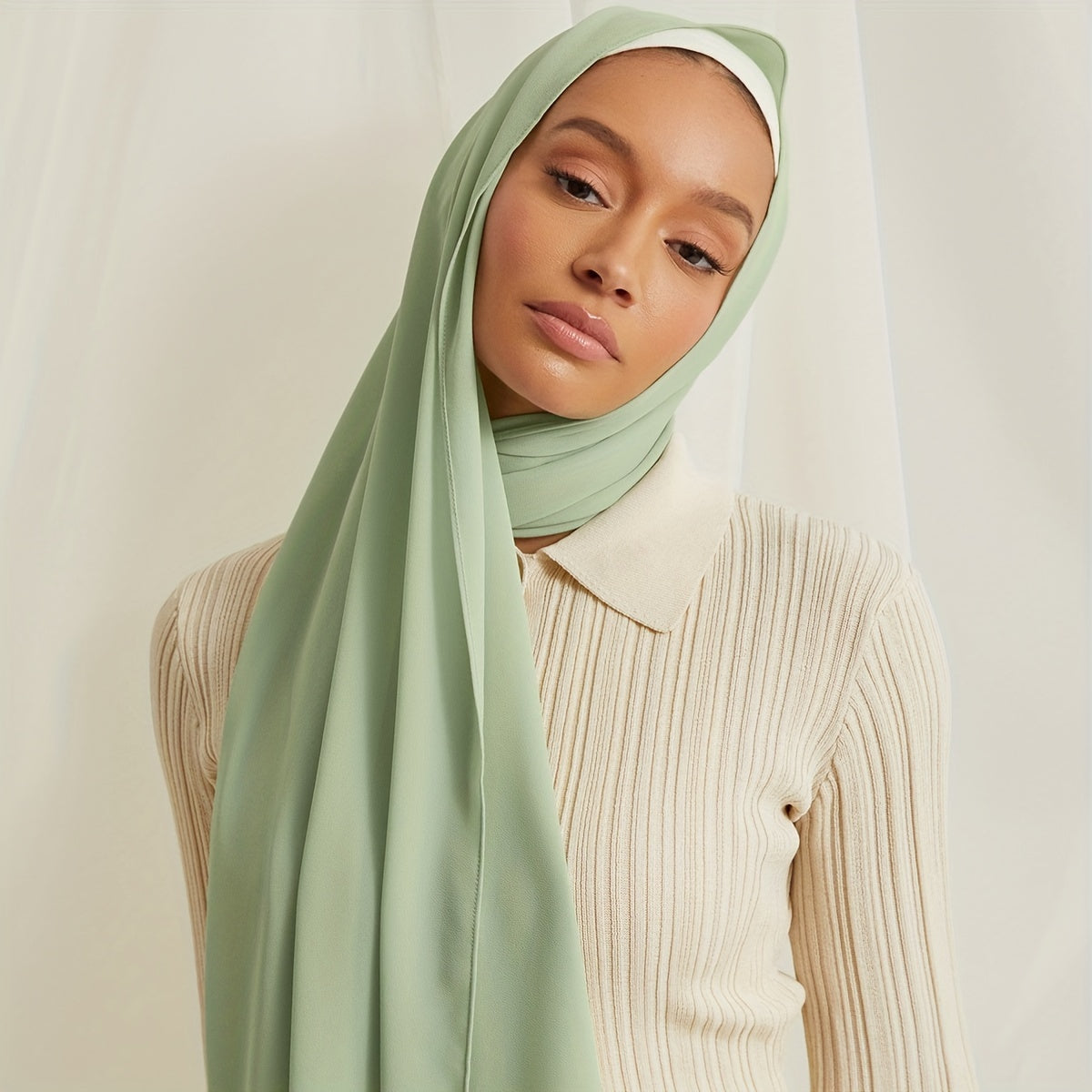 Women's Solid Color Chiffon Scarf - Lightweight and Breathable, Elegant and Simple Style, Windproof and Sun Protection Shawl