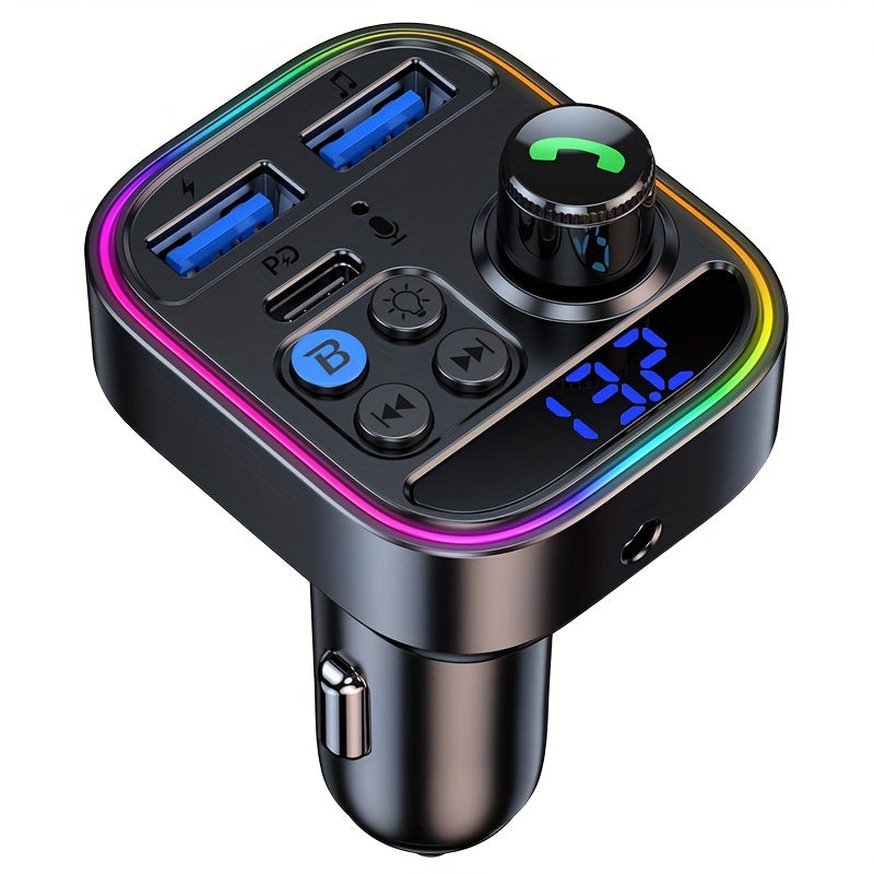 Car FM Transmitter Wireless Charger with Bluetooth Handsfree and Ambient Lights