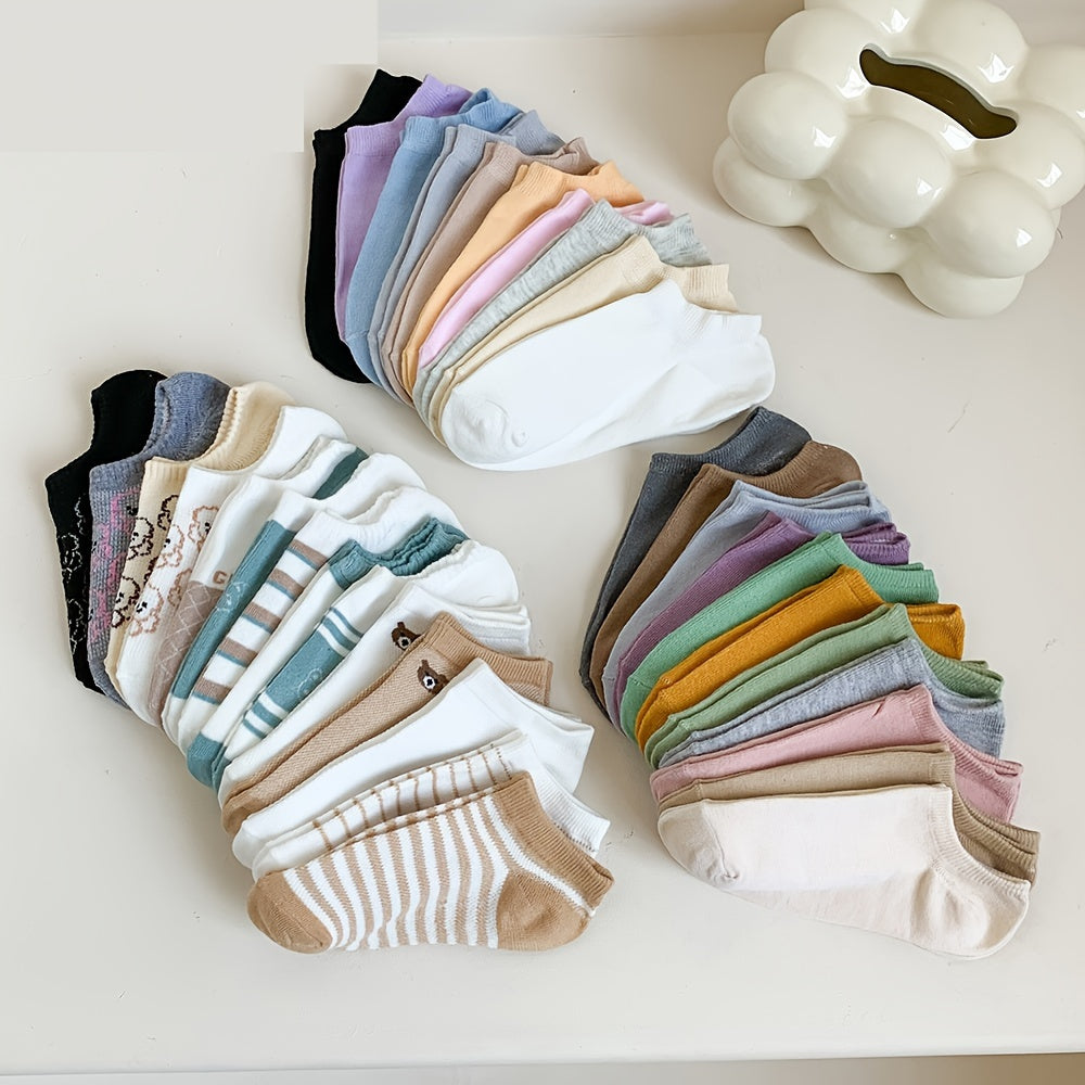 20 Pairs Women's Cartoon Pattern Short Socks Breathable Soft and Comfortable