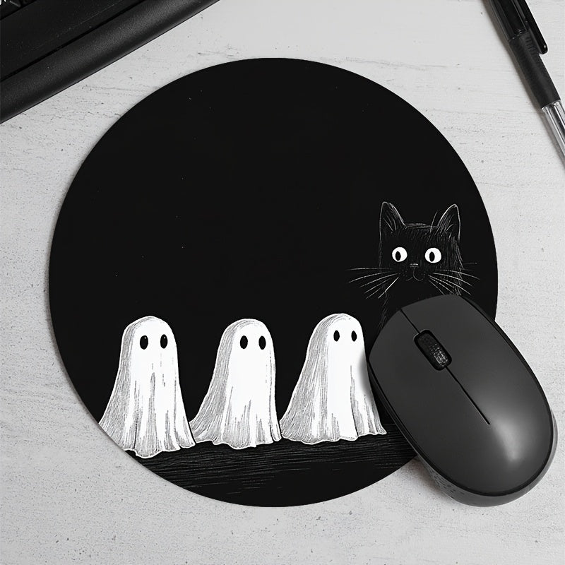 Black Cat and Orange Cup Design Mouse Pad Waterproof Non-Slip Desk Mat for Office and Gaming