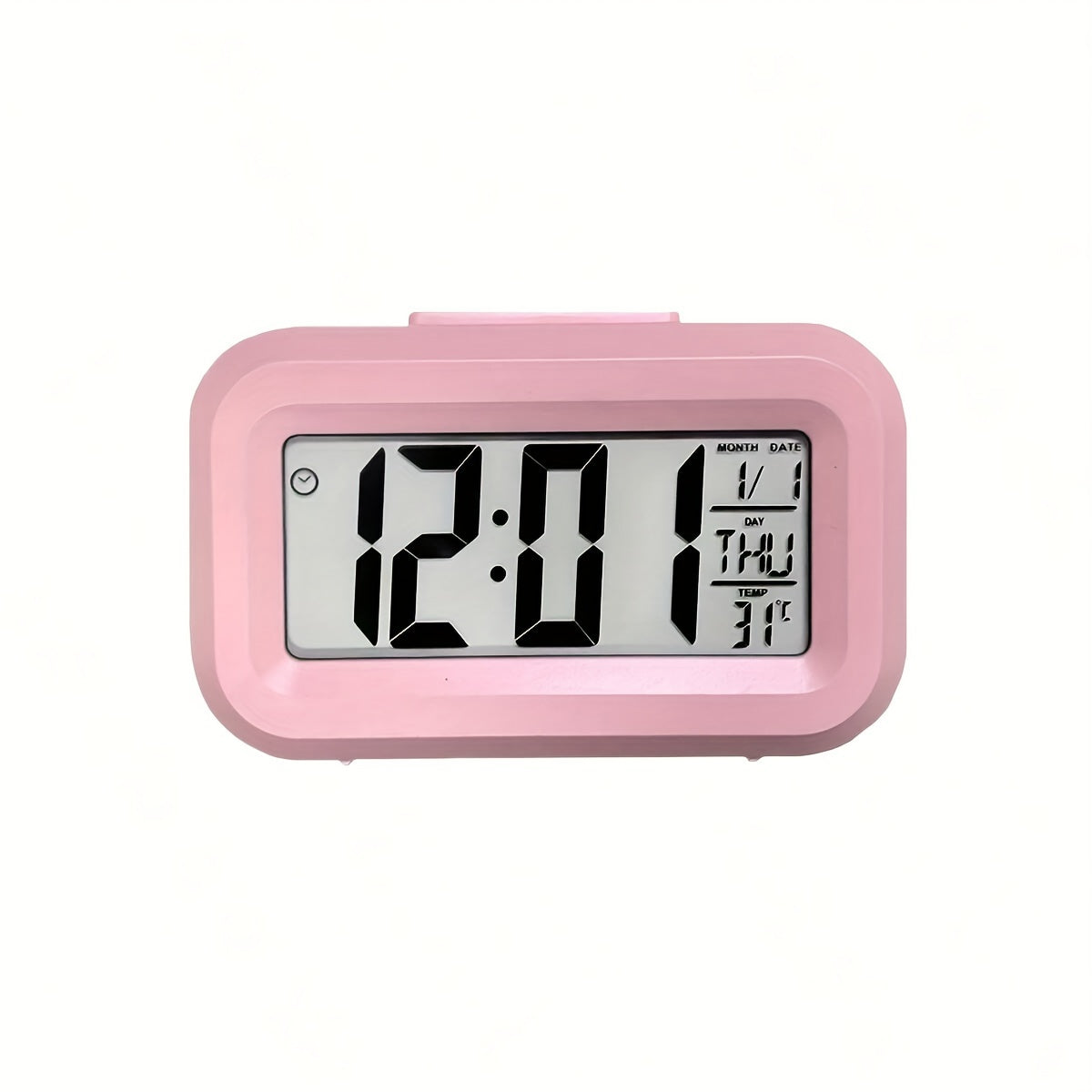 Pink Mini LED Desk Clock with Backlight Temperature Calendar Digital Display Battery-Powered