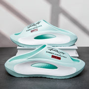 Men's Lightweight EVA Slides Non-Slip Casual Indoor Outdoor Two-Tone Letter Print All-Season Footwear