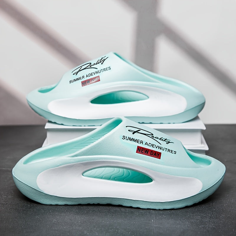 Men's Lightweight EVA Slides Non-Slip Casual Indoor Outdoor Two-Tone Letter Print All-Season Footwear