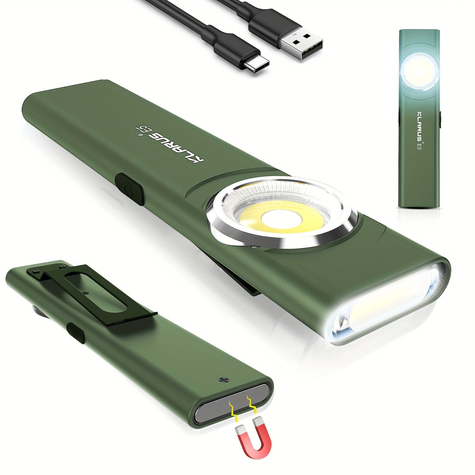 Rechargeable COB Work Light with Magnetic Base and Clip 470 Lumens USB Rechargeable Emergency Maintenance Camping Hiking