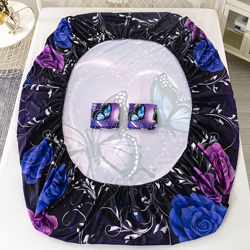 3 ta Moda Romantik Qoplama to'plami, Binafsha Kelebek Gul Printi bilan Matrasni Himoya qiluvchi. Yumshoq va Havo O'tkazuvchi Yotoq to'plami, Chuqur cho'ntaklar bilan, Yotoqxona, Mehmonxona, Maktab yoki Yotoq xonasi bezatish uchun mukammal. 1 ta Qoplama va