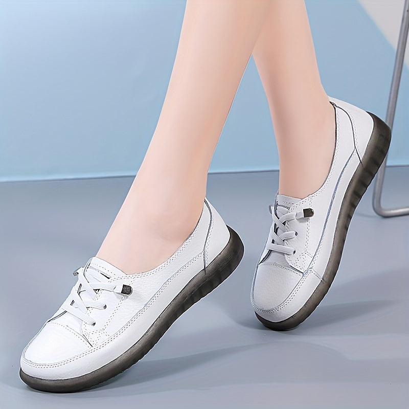 Women's Synthetic Leather Sneakers All-Season Lightweight Non-Slip Casual Shoes in White Red Black