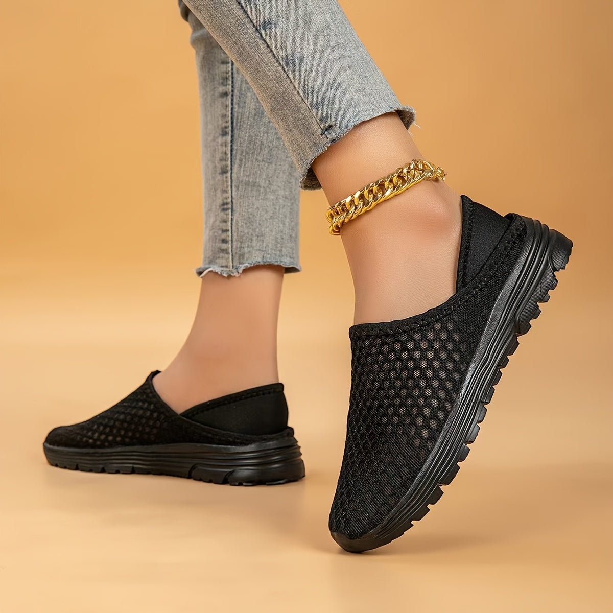 White Mesh Slip-On Walking Shoes with Stability Support for Summer