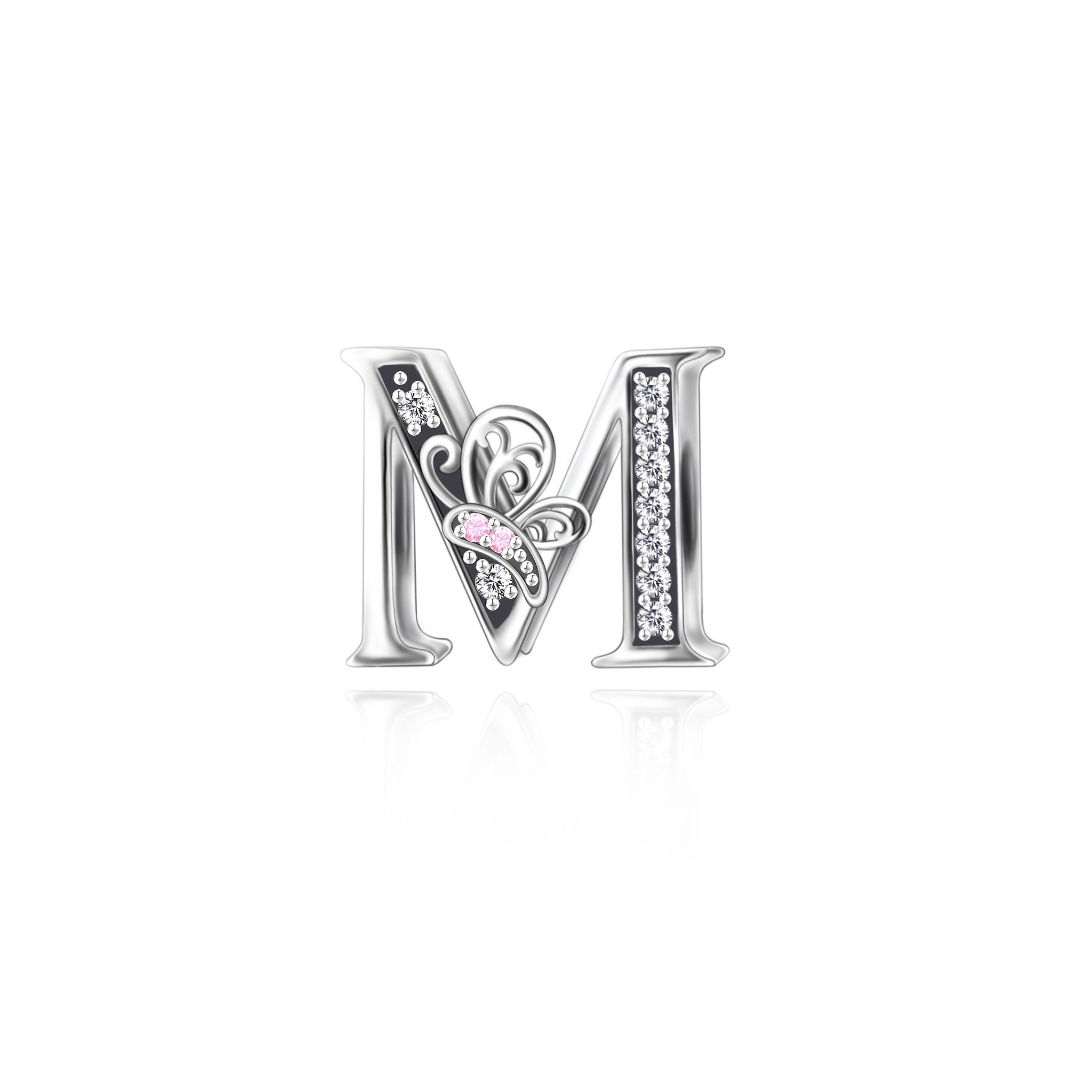 Sterling Silver Alphabet and Butterfly Charm Beads with Cubic Zirconia for Jewelry Making