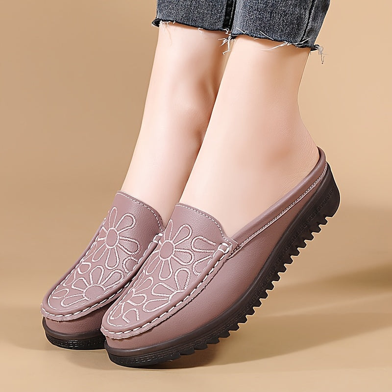 Women's Lightweight Slip-On Mules with Flat Heel and Plain Toe Man-Made Materials All-Season