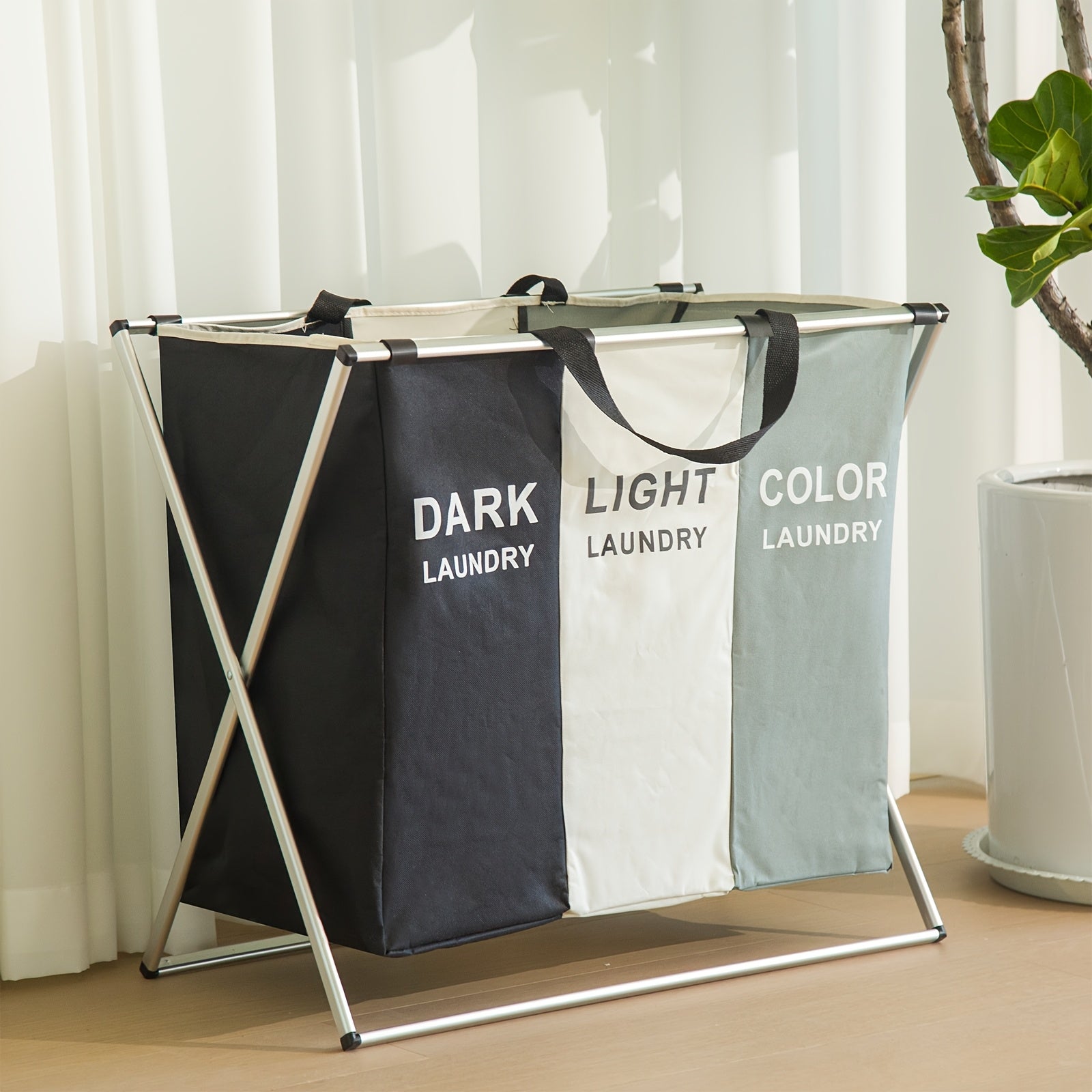 Laundry Organizer with 3 Sections Collapsible Waterproof Storage Bag for Bedroom Closet