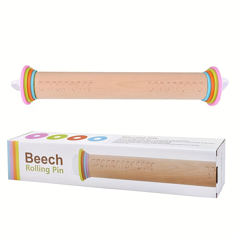 Wooden Rolling Pin Set with Adjustable Rings for Baking and Holiday Cookies